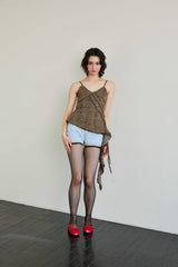 LEOPARD FRILL SLEEVELESS TOP / BROWN