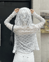 シュガーベールシアーレース ロングスリーブフーデッドジップアップ (White)