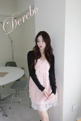 ピーチシフォンフリルレースドレス(cardigan set)