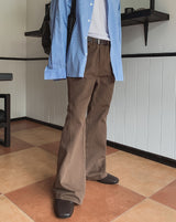 Curden Diagonal Cut Curved Bootcut Pants