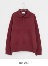 Huble Color Button Wool Collar Over Knit