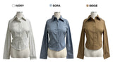 Striped side shirring slim fit long sleeve shirt (3 colors)
