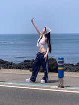 レースリボンクロップドノースリーブ