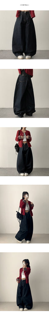 [Short & Basic Selection*] Ig バックポケットバルーンフィット 生地デニムワイドパンツ