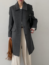 [Merino wool 90%] ステッチ襟付きハーフコート