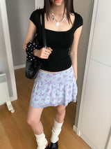 シンプルスクエアフェイクチューブトップ半袖Tシャツ