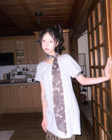 (2color) フラワー レーシー ニット ロングショートスリーブ Tシャツ
