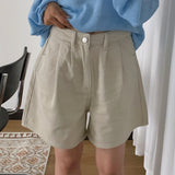 Golden Front Pintuck High-Waist A-Line Cotton Shorts 2 Colors