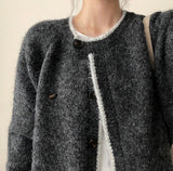 Board Two-Tone Line Emblem Badge Round Cardigan