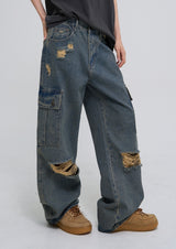 stopper damage cargo wide denim pants