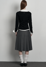 [mnem] loop pleated midi skirt (gray)