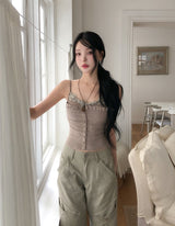 Mobi Ruffle Lace Ribbed Sleeveless