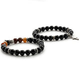 SVB-1003 Natural Stone Striped Agate Cross Onyx Bead Men's Bracelet