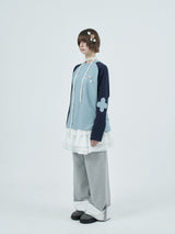 patched raglen t-shirts / sky