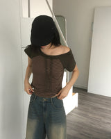 シェンレーストリッピードオフショルダーショートスリーブTシャツ