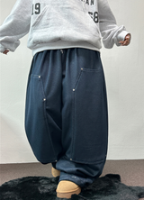 MINK🐻🧸RIVET STRING LONG WIDE PANTS 💙🖤2COLOR