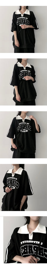 Tennie  line collar short-sleeved T-shirt
