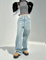 (UNISEX) RIVER DAMAGE UNIQUE WIDE LIGHT BLUE UNISEX PANTS
