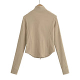Velvet Collar Slim Round Zip-Up
