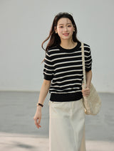 Punching Detail Summer Round Neck Knit Short Sleeve