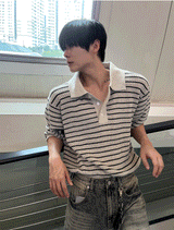 lewen stripe collar short-sleeved knit