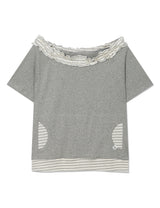 ストライプ フリル オフショルダー(GREY)