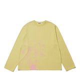キャットガール & フラワー長袖Tシャツ - ライトグリーン