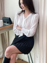 Lillian Pintuck Sleeve Chiffon Tie Blouse