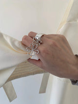 Silver line flower open ring