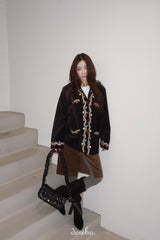 French velvet embroidered no collar jacket