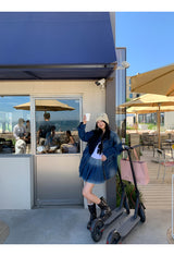 denim loose fit collar zip-up jacket two-piece (skirt set)