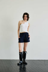 RIBBON JERSEY TRACK MICRO SHORTS / NAVY
