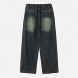 Moshu track line string denim pants