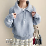 Isom leg run loose fit big collar button knit