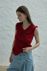 Ribbon sleeveless knit_red