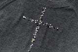 SPRAY-DYED DISTRESSED BEADED PIPE EMBROIDERY クロステンセルベルベットニットセーター