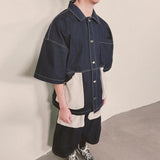 reverse terry pocket denim shortsleeve shirt_blue