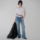 [Bachein] One-Shoulder Shirred Short-Sleeve T-Shirt - 4 Colors