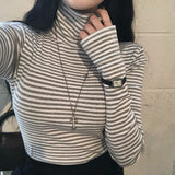 [BELLIDE MADE] 3色, ストライプフィンガーホールタートルネックTシャツ