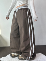 LOW-RISE NYLON TRACK WIDE PANTS 🖤🤎🩷💙4COLOR