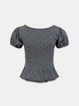 Grid Dot Ribbon Frill T-shirt