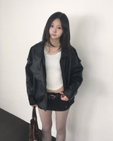 High neck leather jacket