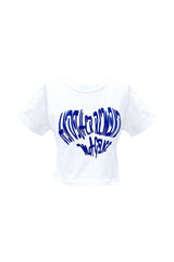 ハートスローガンクロップTシャツ / ブルー
