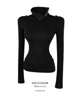Silver Button High neck Top (2color)