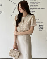 Vezn Color Matching Tweed Short Sleeve Jacket