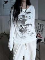 printed ribbed long sleeves (2color)