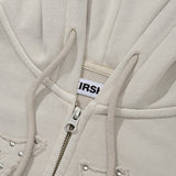 VINTAGE WASHING STUD POINT CROP HOODIE ZIP UP [OAT MEAL]