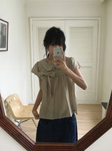 Meva Check Ribbon Short Sleeve Blouse