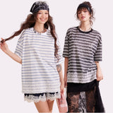 Lace Stripe Mix Slim Fit T-Shirt