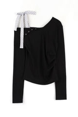 ベベストライプタイリブドTシャツ